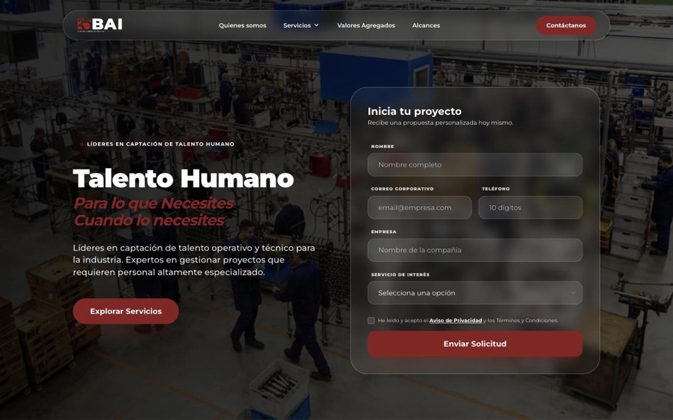 Captura del sitio de Baienlinea (BAI Solutions)