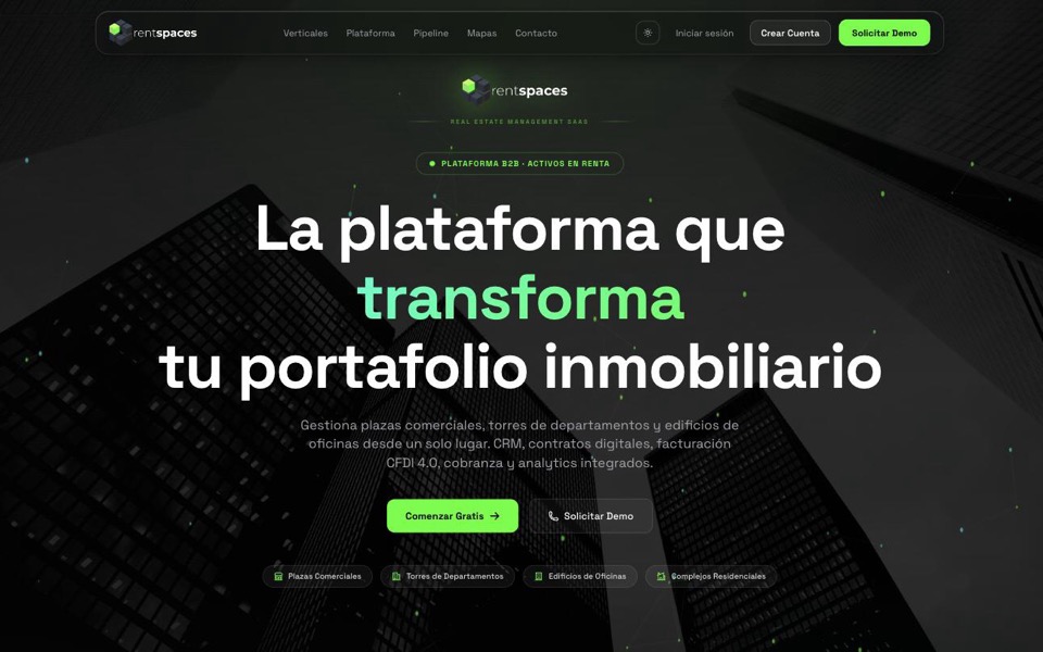 Captura del sitio de RentSpaces